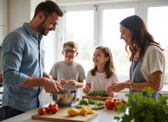 Familie beim gemeinsamen Kochen