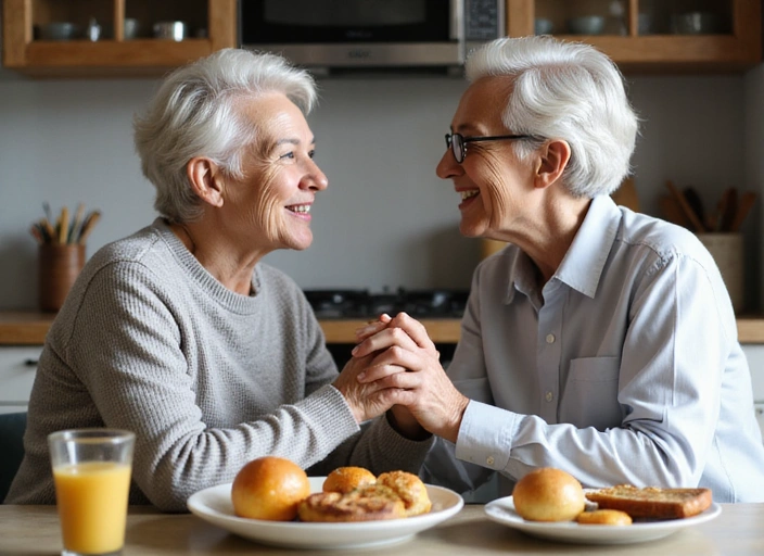Älteres Paar beim gemeinsamen Frühstück